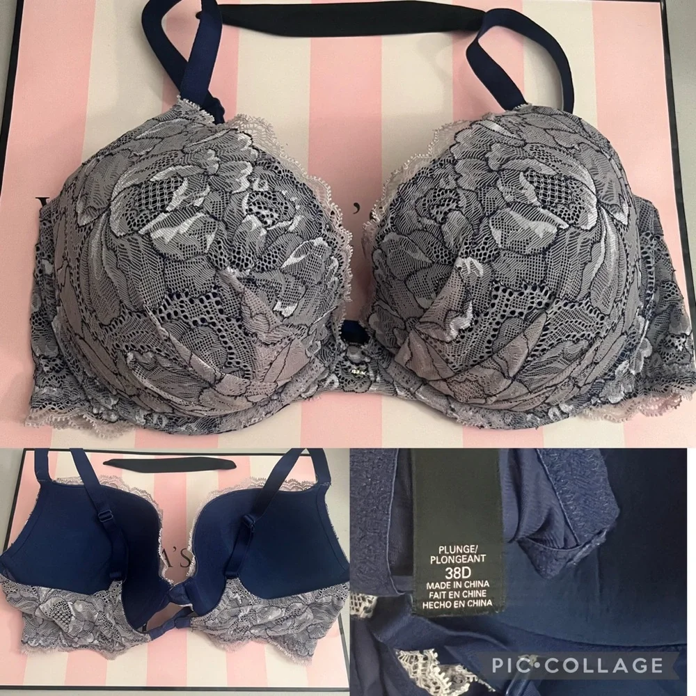Victoria's Secret Navy and Gray Lace Bra